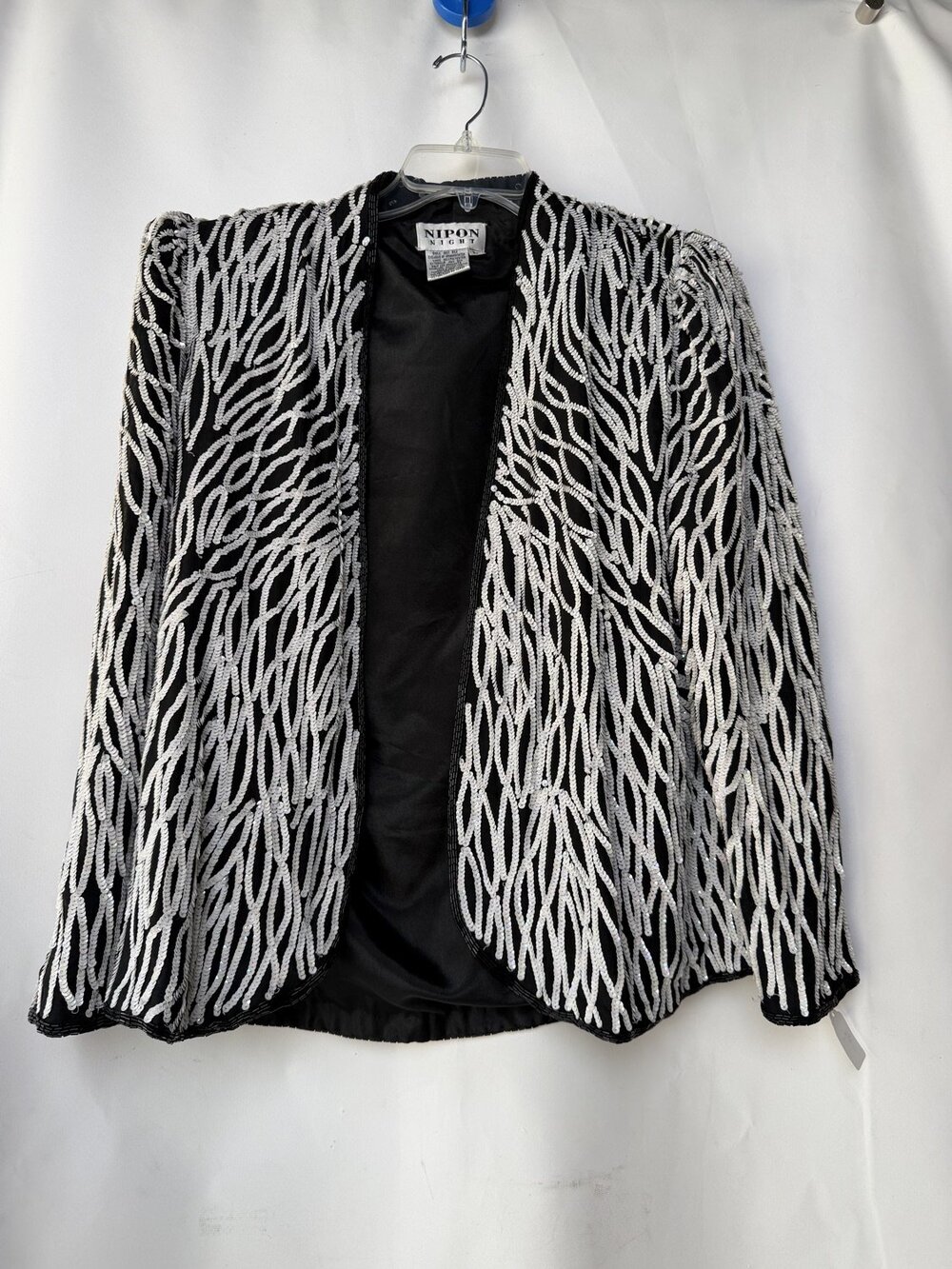 Nipon Night Beaded Sequin Evening Jacket Womens Black White Geometric Size L